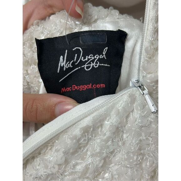 Mac Duggal 5263 One Shoulder Strap Drape Off White Sequin Evening Mini Dress S - Picture 11 of 16